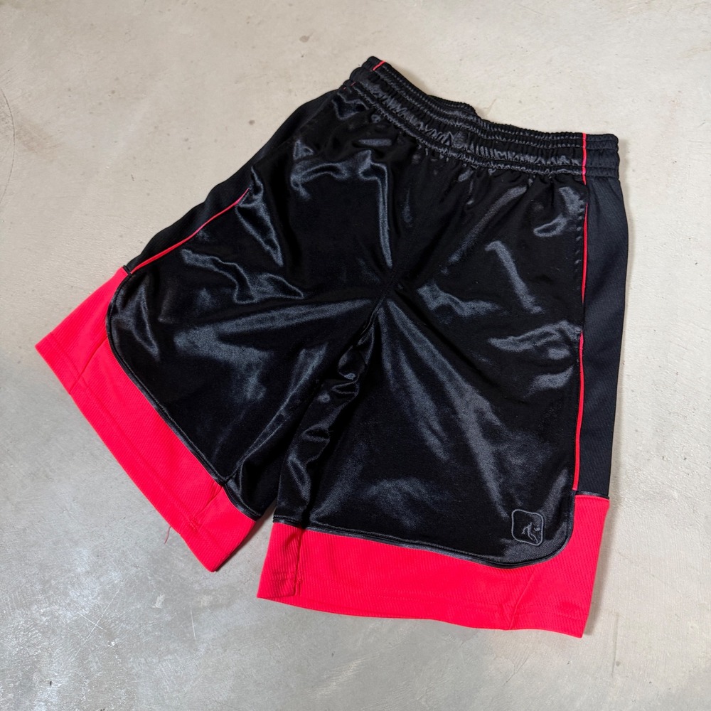 AND1 Mens Basketball Shorts Black Red Shiny Satin Mesh Size Small baggy